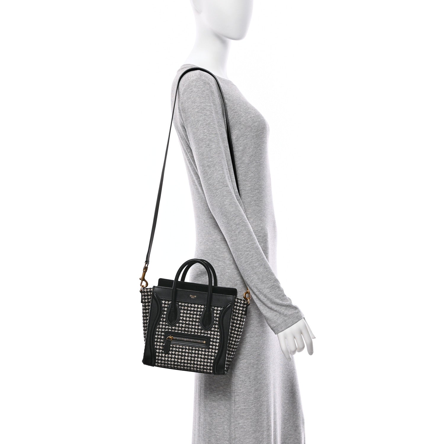Celine Canvas Calfskin Nano Luggage White Black 2 of 11