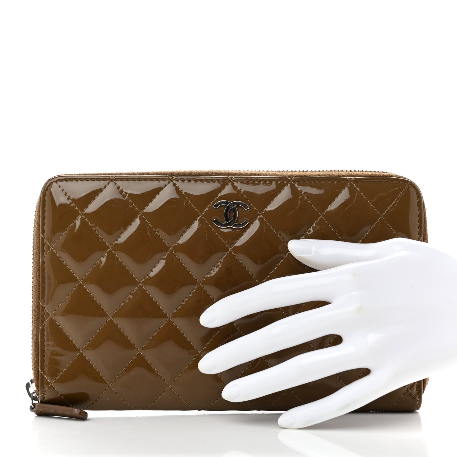 Chanel Patent Quilted Large Zip Around Organizer Wallet Brown 2 of 9