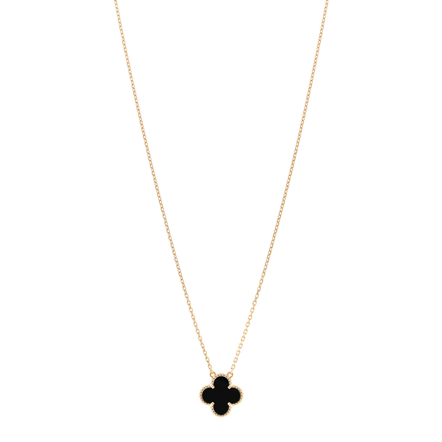18K Yellow Gold Black Onyx Vintage Alhambra Pendant Necklace