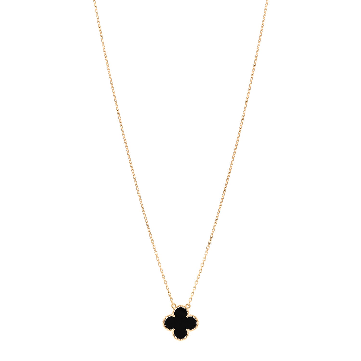 Van Cleef & Arpels 18K Yellow Gold Black Onyx Vintage Alhambra Pendant Necklace 1 of 5
