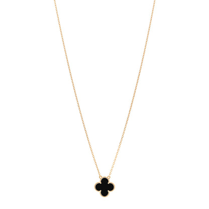 Van Cleef & Arpels 18K Yellow Gold Black Onyx Vintage Alhambra Pendant Necklace 1 of 5