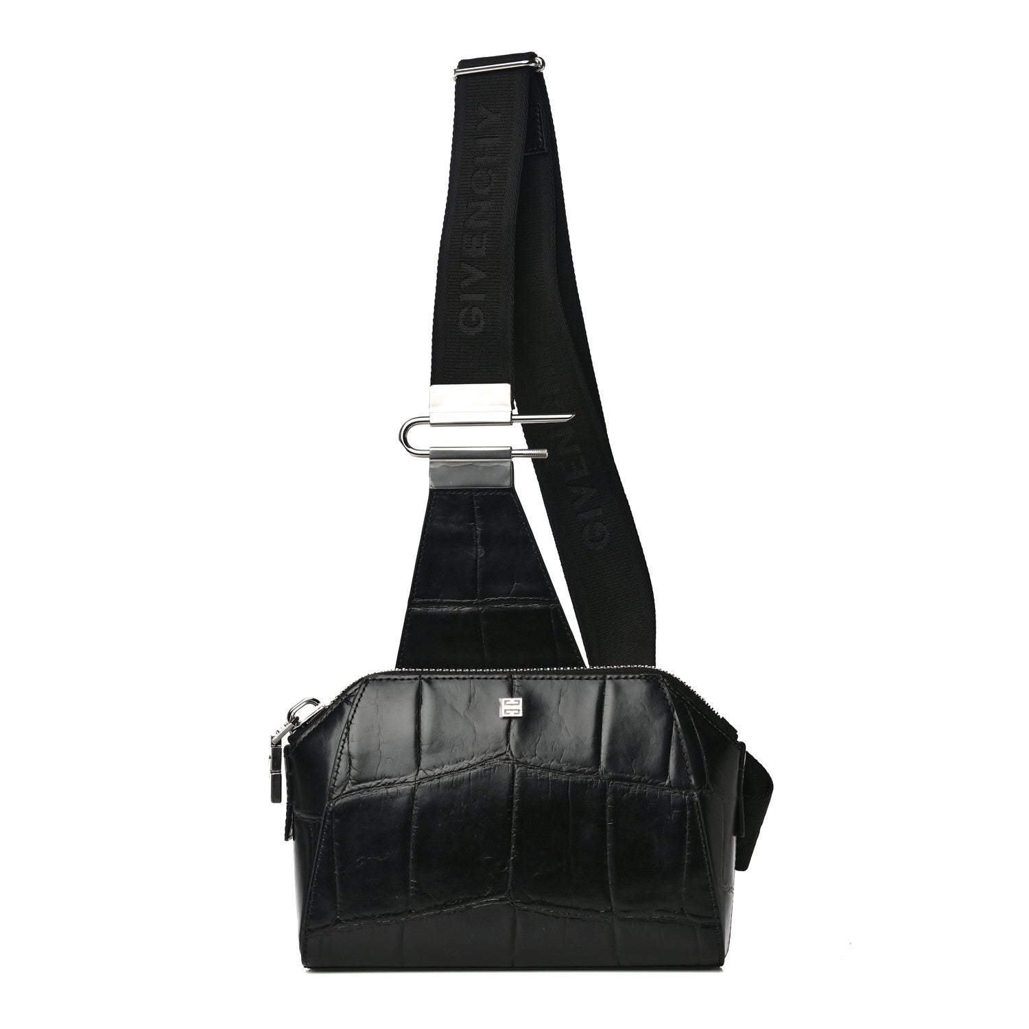 Givenchy Calfskin Crocodile Embossed Antigona U Crossbody Bag Black 1 of 12