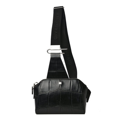Givenchy Calfskin Crocodile Embossed Antigona U Crossbody Bag Black 1 of 12