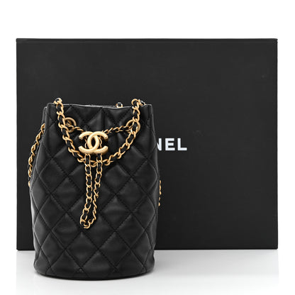 Chanel Lambskin Quilted Pearl Crush Drawstring Bag Black 11 of 11