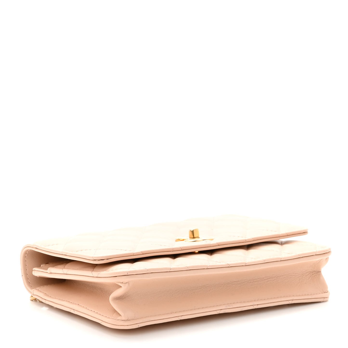 Lambskin Quilted Sweet Camellia Wallet on Chain WOC Light Beige