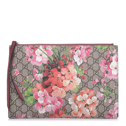 Gucci GG Supreme Monogram Blooms Suede Large Zip Pouch Beige Multicolor Dry Rose 1 of 8