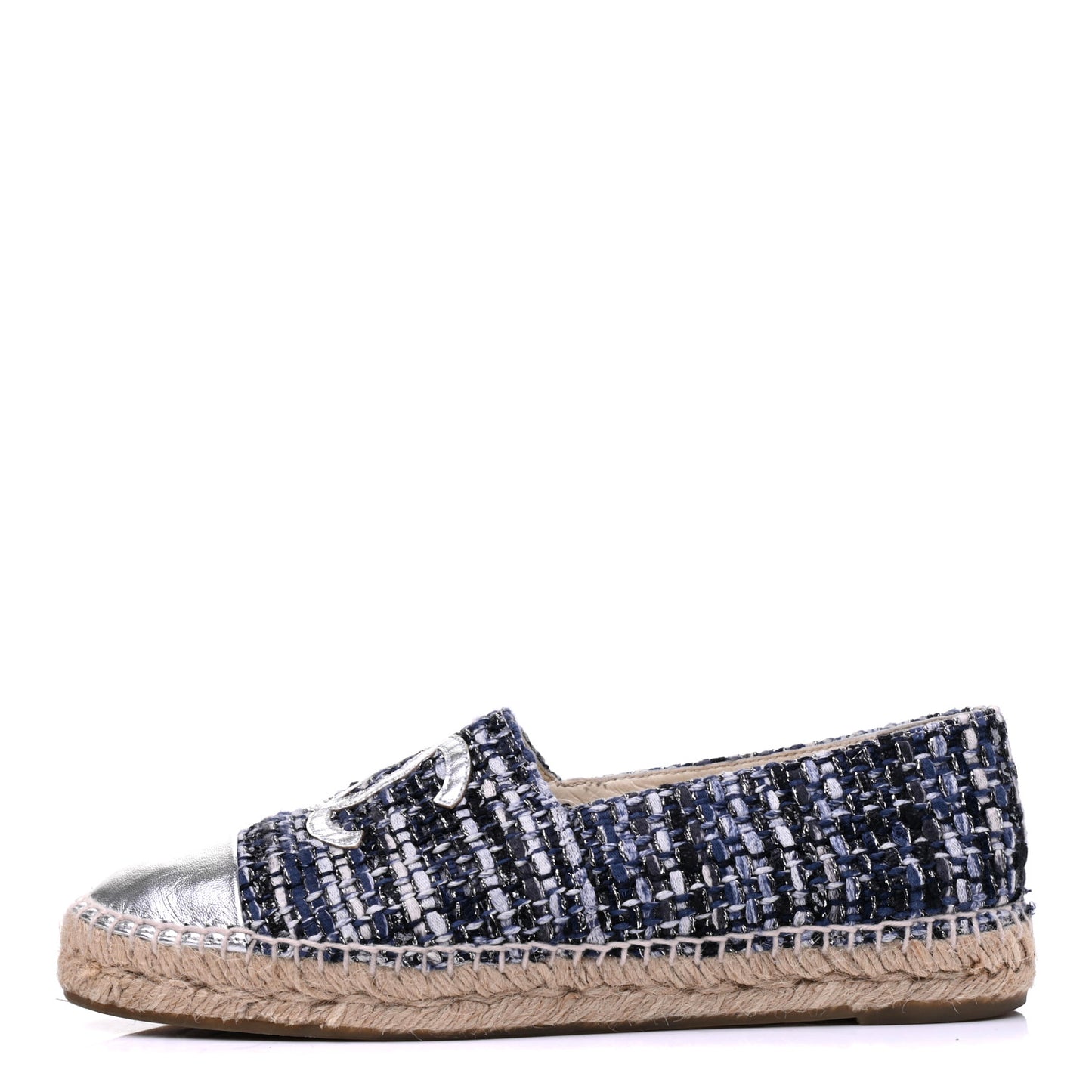 Metallic Tweed Lambskin CC Espadrilles 39 Blue Black Silver