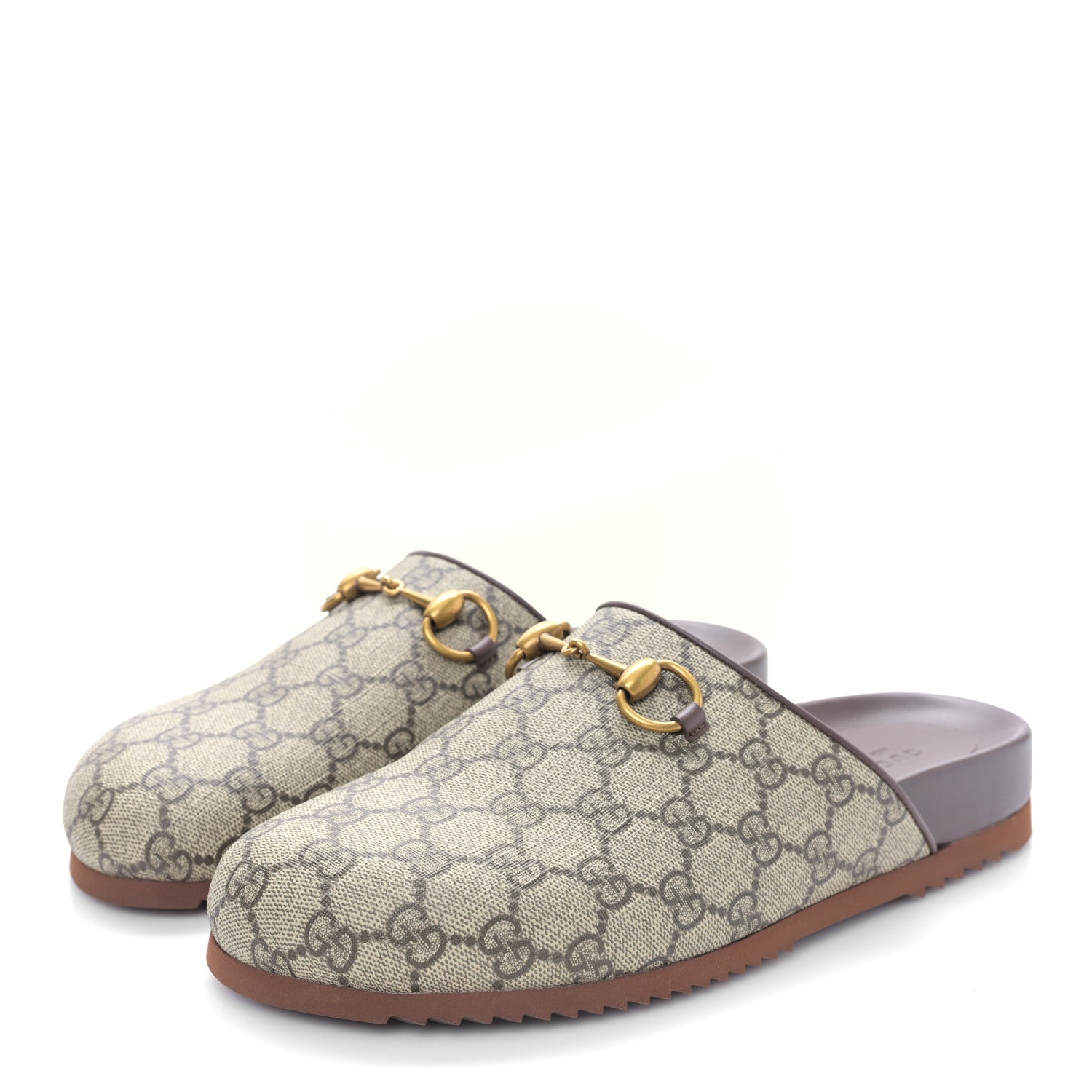Gucci GG Supreme Monogram Miro Soft Calfskin Womens Horsebit Slippers 39 Beige Ebony New Acero 3 of 9