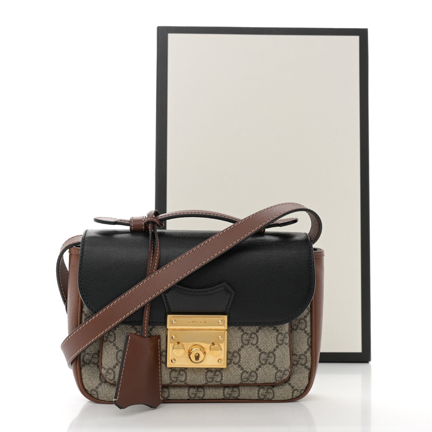 Gucci GG Supreme Monogram New Sakai Lux Calfskin Mini Padlock Flap Pocket Shoulder Bag Beige Ebony Black Cuir 14 of 14