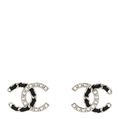 Chanel Crystal Baguette Lambskin Large CC Earrings Silver Black 1 of 4