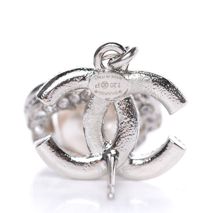 Chanel Crystal Pearl Camellia CC Coco Flapper Drop Earrings Silver 3 of 5