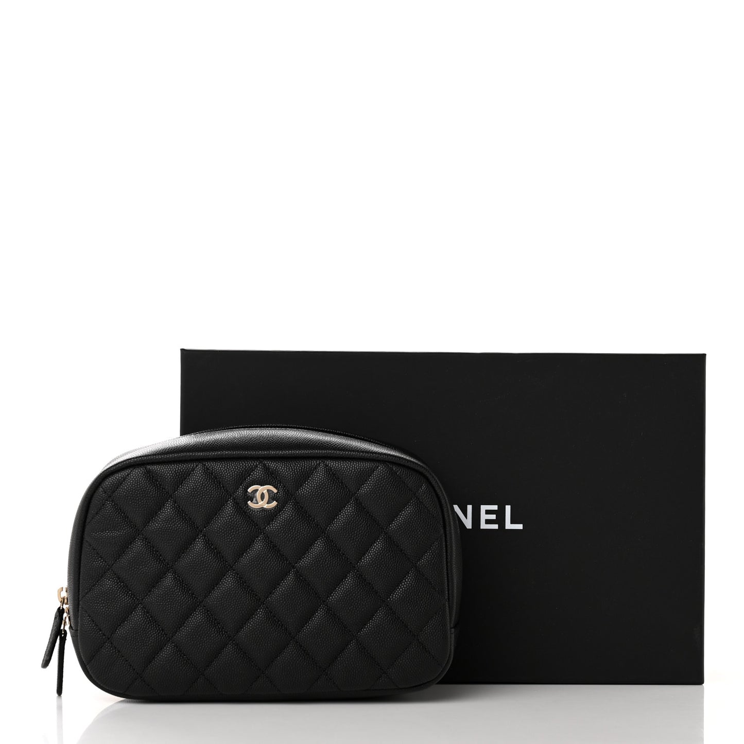 Caviar Quilted Curvy Pouch Cosmetic Case Black