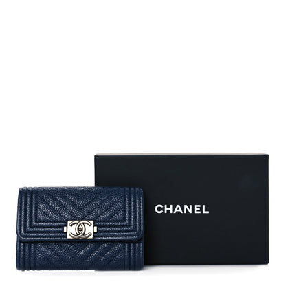 Chanel Caviar Chevron Quilted Boy Card Holder Wallet Navy 9 of 9