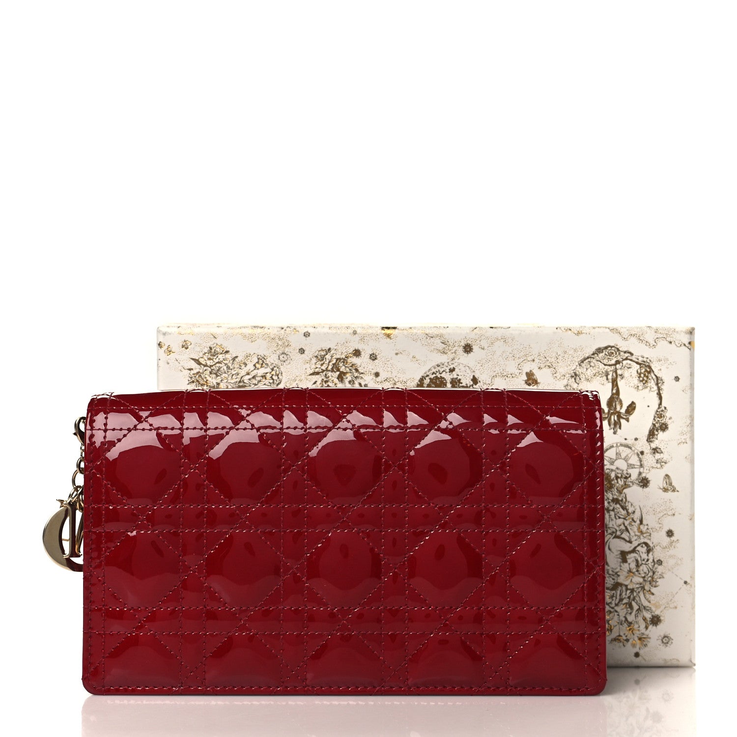 Christian Dior Patent Cannage Lady Dior Chain Wallet Rouge Ceris 10 of 10