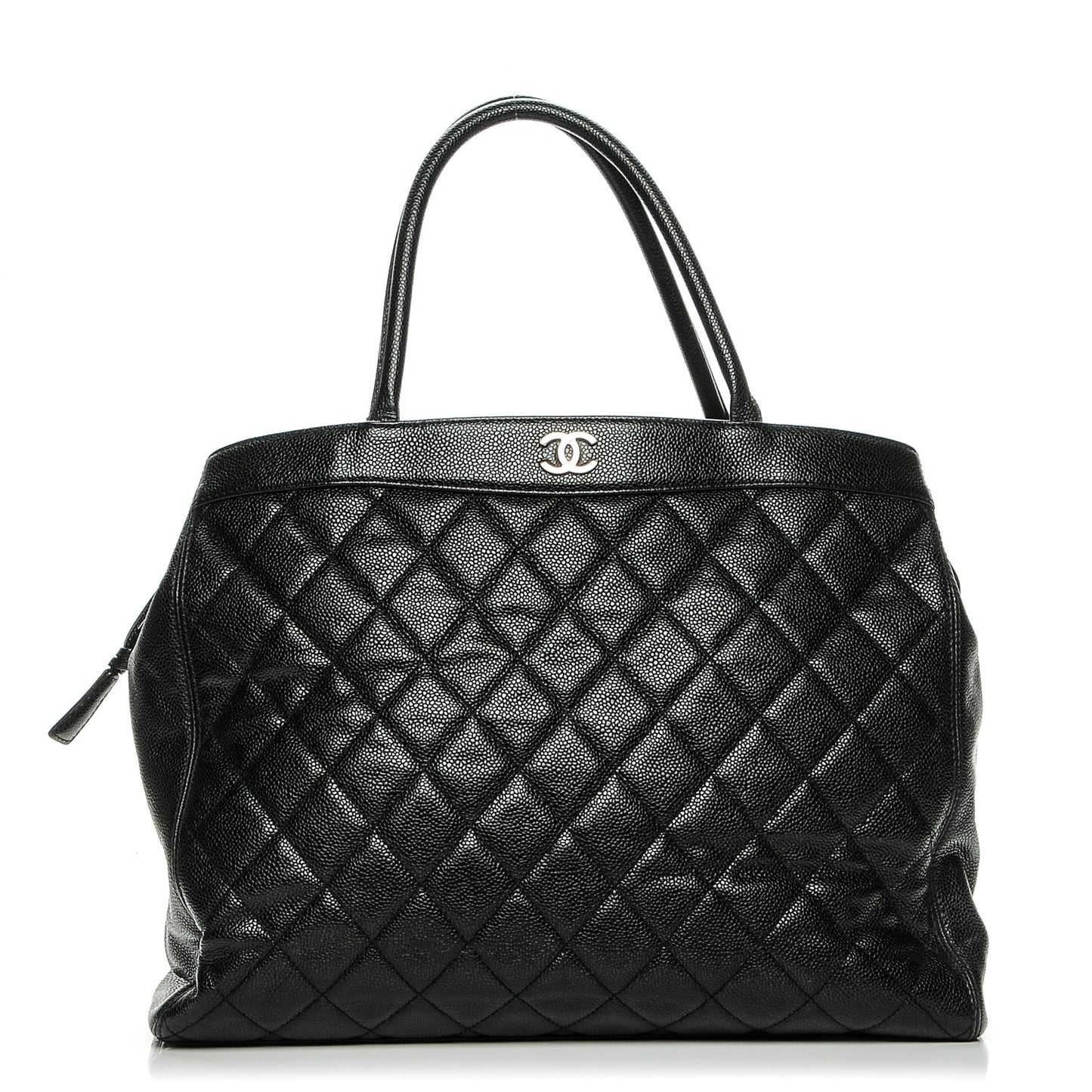 Caviar Quilted Shopping Tote Black