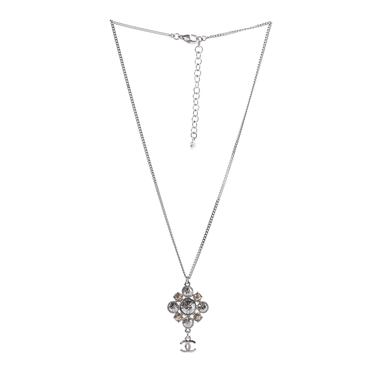 Chanel Crystal CC Drop Pendant Necklace Silver 3 of 7