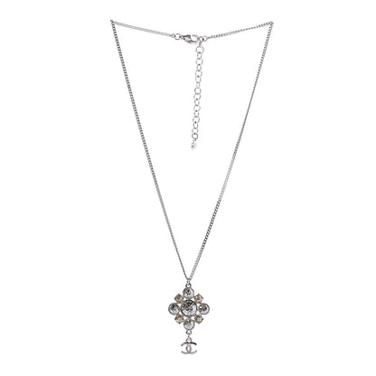 Chanel Crystal CC Drop Pendant Necklace Silver 3 of 7