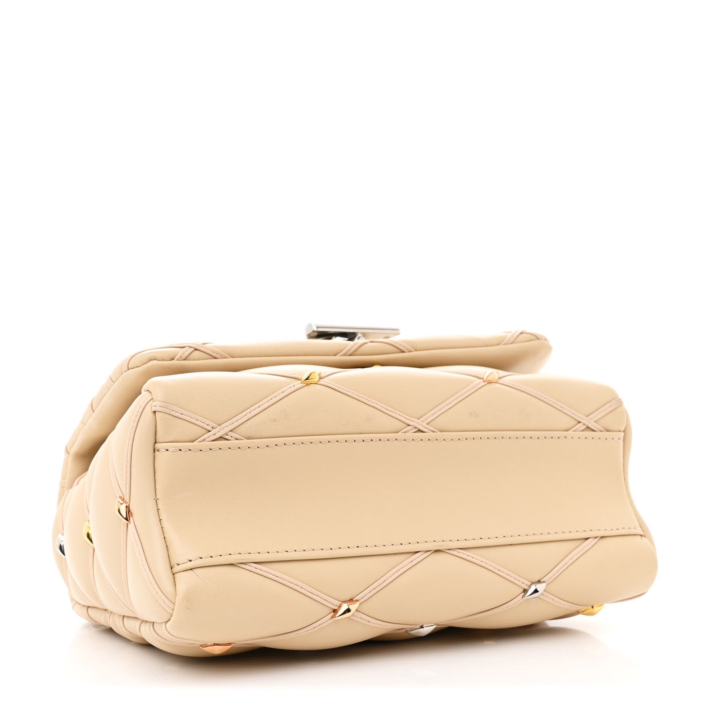 Lambskin Studded Malletage Top Handle GO-14 MM Beige