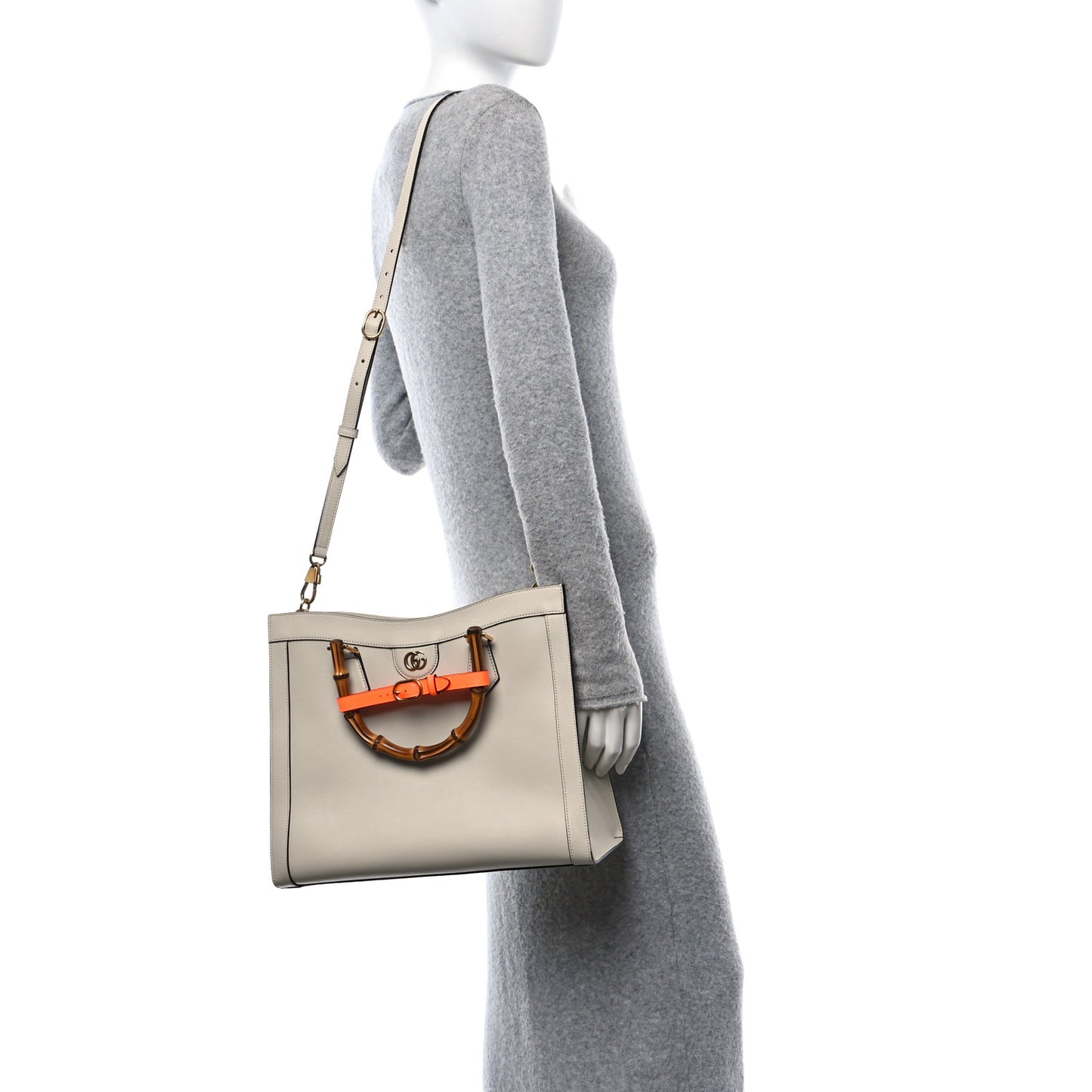 Wonka Grain Calfskin Medium Diana Tote Bag Mystic White Orange Fluo