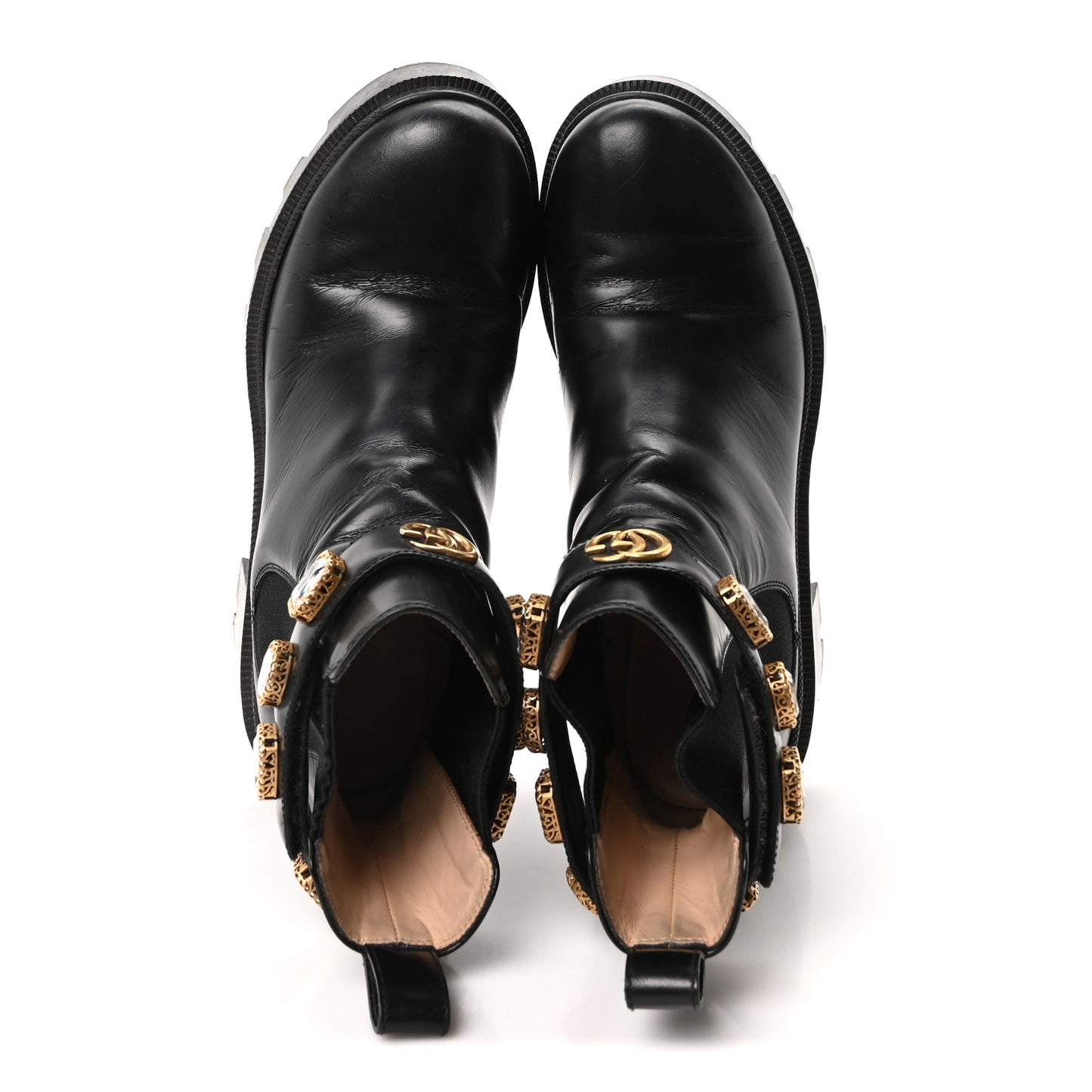 Calfskin Crystal GG Trip Chelsea Ankle Boots 38 Black
