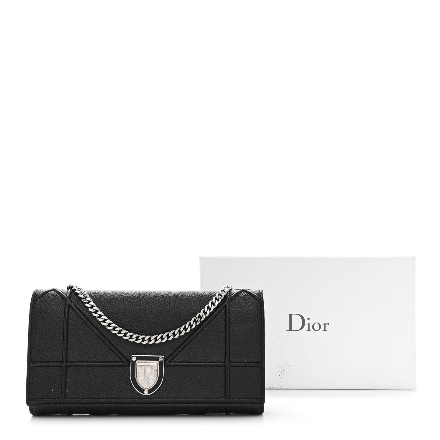 Grained Calfskin Diorama Croisiere Chain Wallet Black