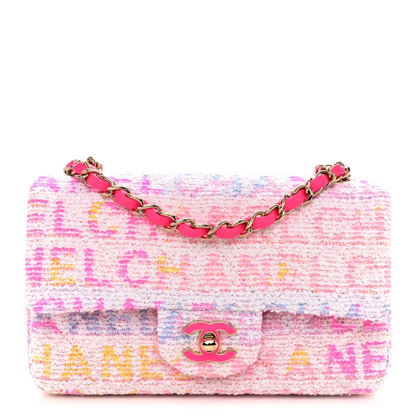 Tweed Quilted Mini Rectangular Flap Pink Multicolor