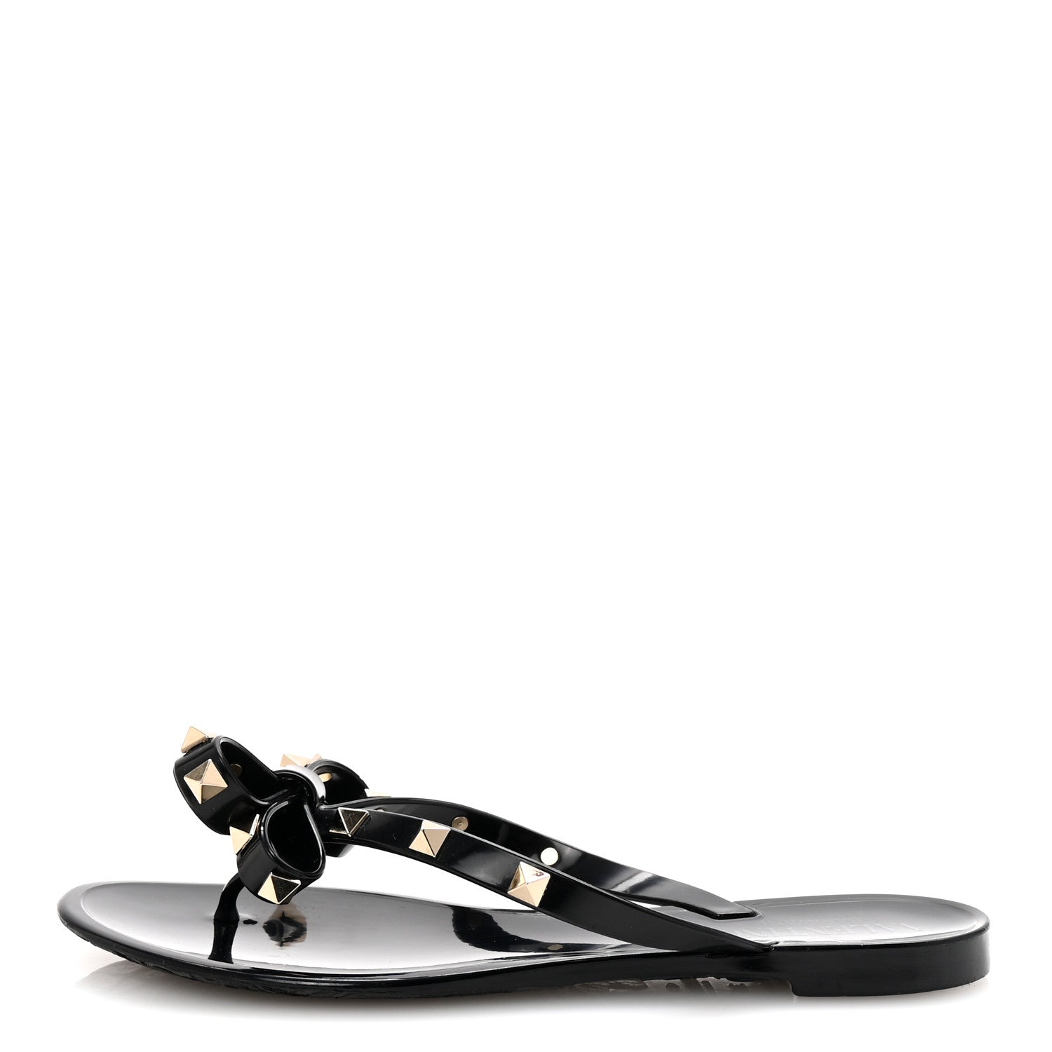 Valentino Garavani PVC Jelly Rockstud Bow Thong Sandals 35 Black 1 of 8
