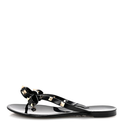 Valentino Garavani PVC Jelly Rockstud Bow Thong Sandals 35 Black 1 of 8