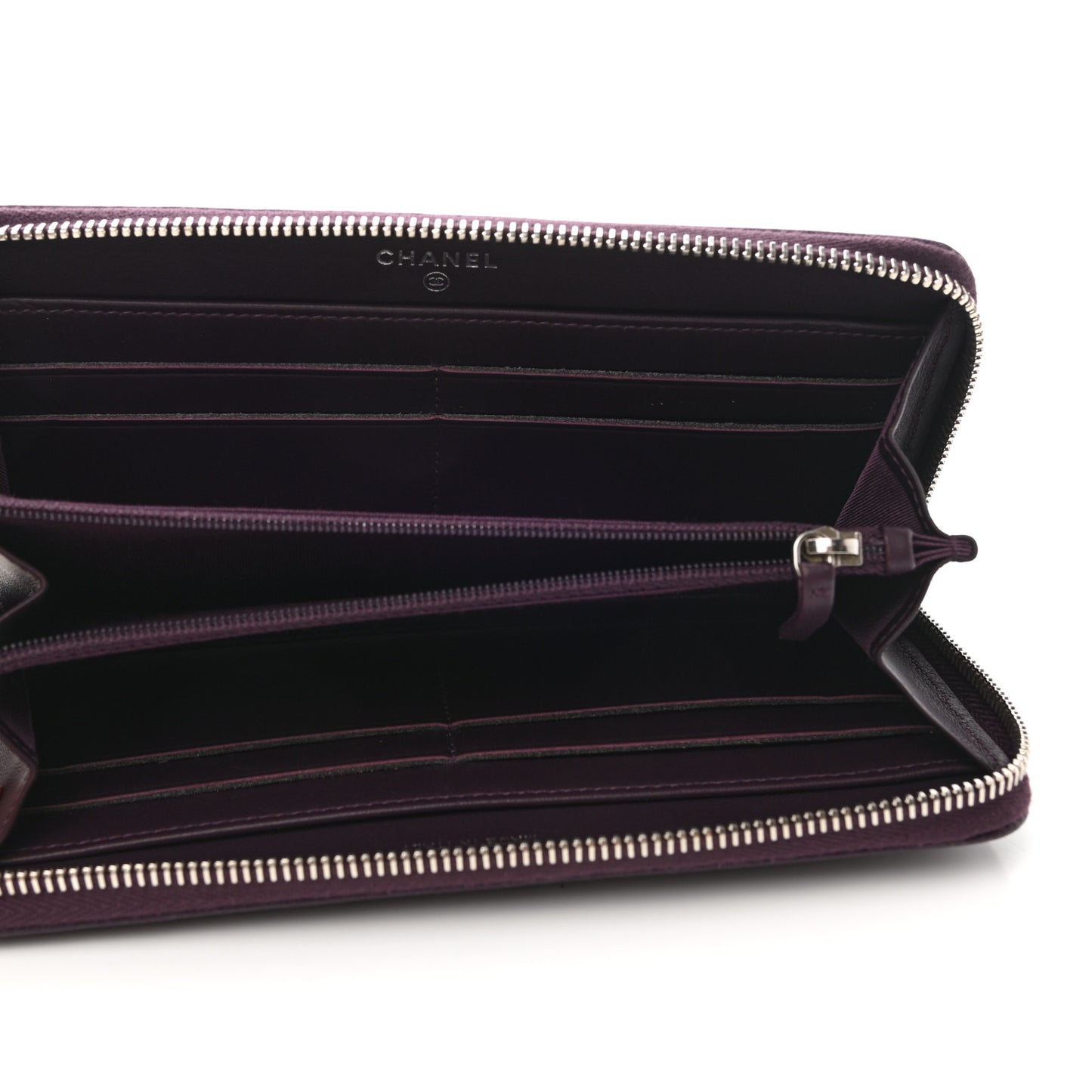Caviar Quilted Diamond CC Gusset Zip Around Wallet Dark Purple