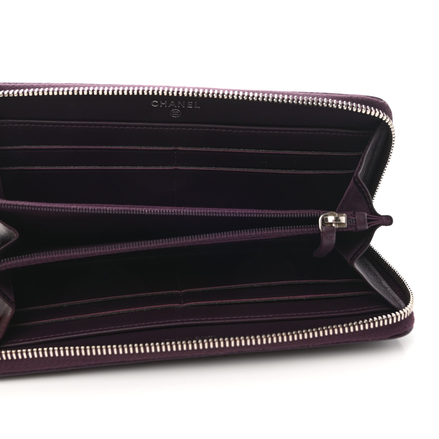 Chanel Caviar Quilted Diamond CC Gusset Zip Around Wallet Dark Purple 5 of 9