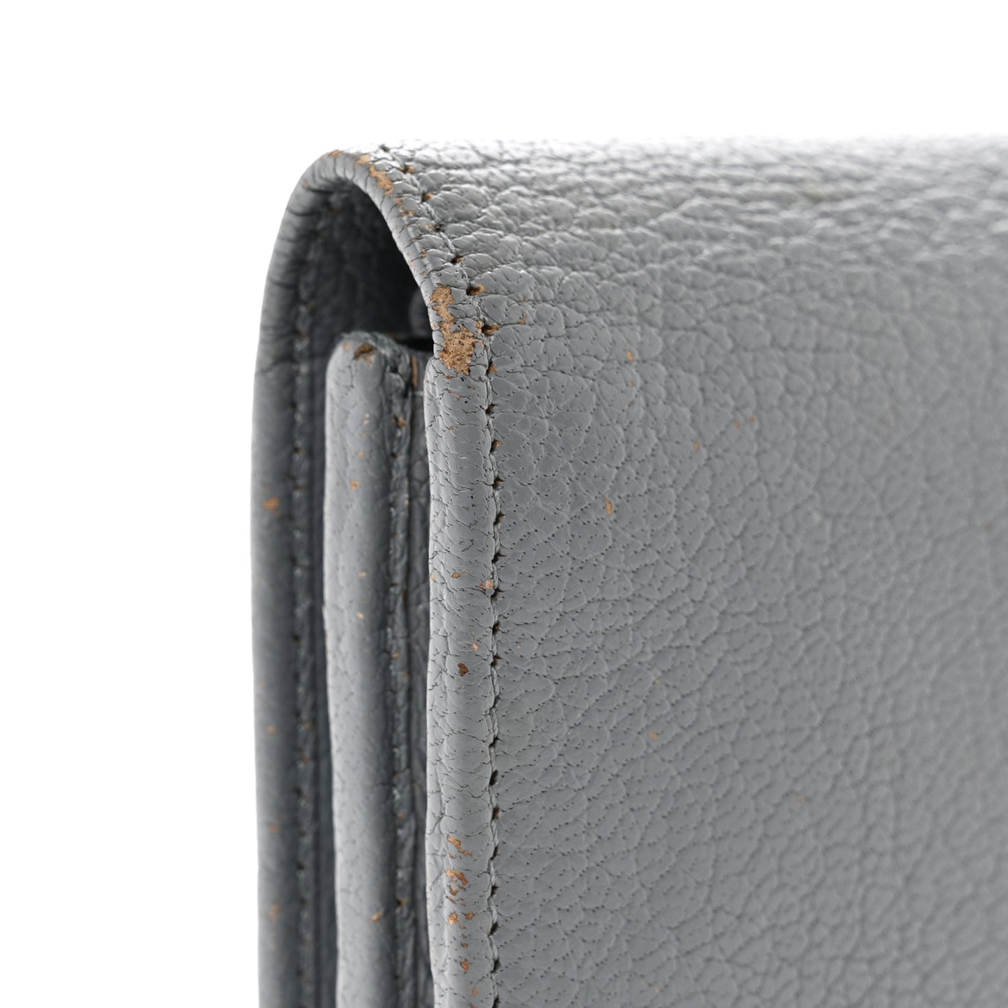 Chevre Gold Metallic Edge Hardware Continental Flap Wallet Bleu Acier