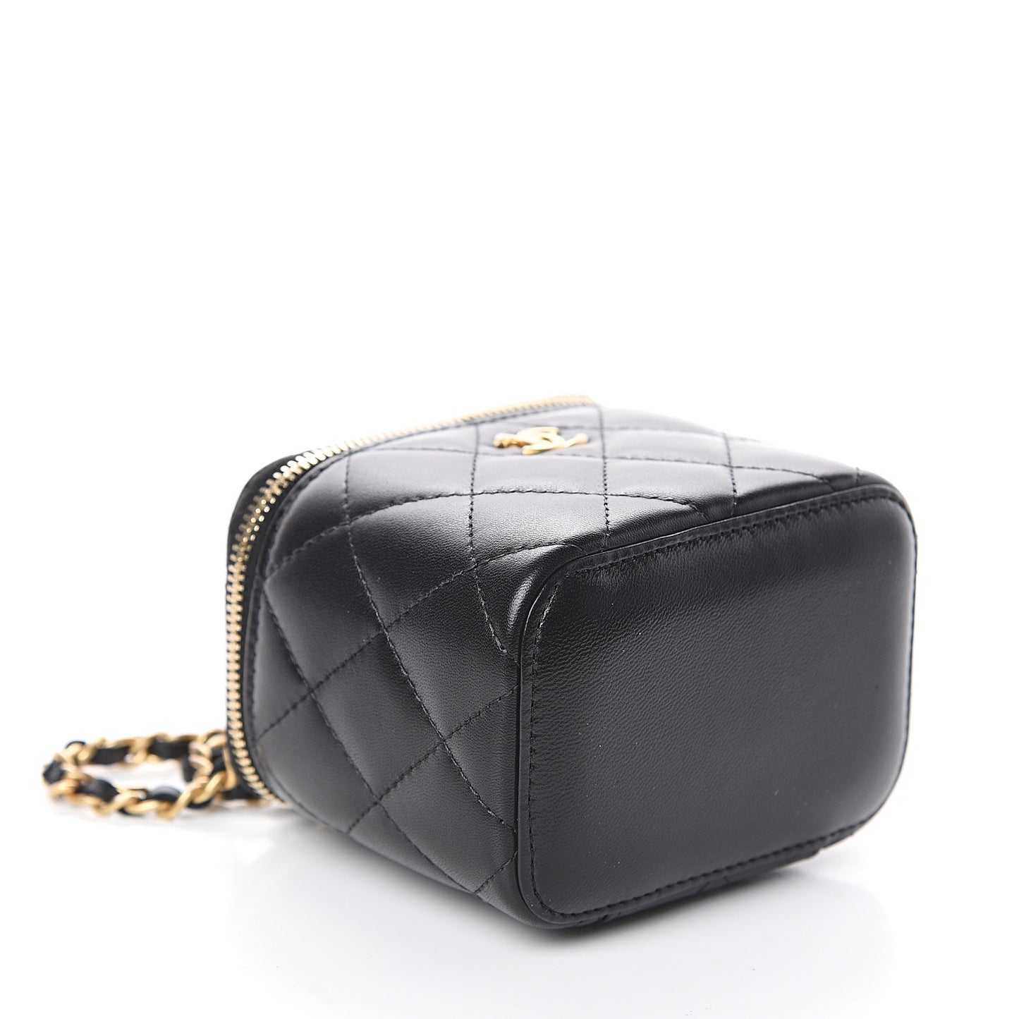 Lambskin Quilted Pearl Crush Box With Chain Black