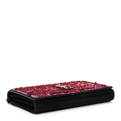 Saint Laurent Paillette Suede Monogram Kate Chain Wallet Pink Black 4 of 14