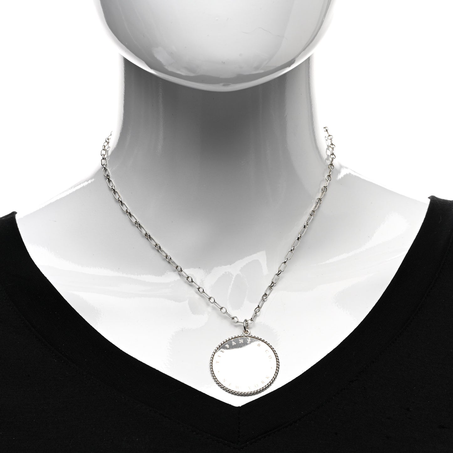 Sterling Silver Twist Round Charm Necklace