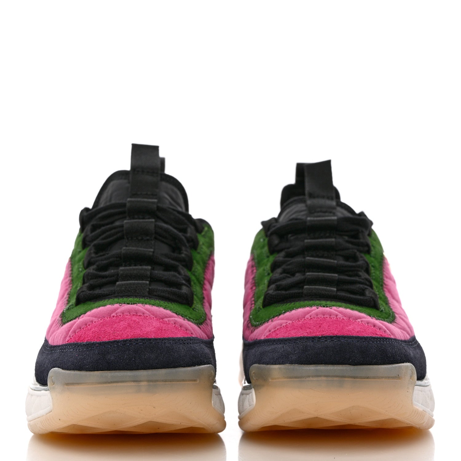 Chanel Velvet Calfskin Mixed Fibers CC Sneakers 38 Dark Pink Green 2 of 9