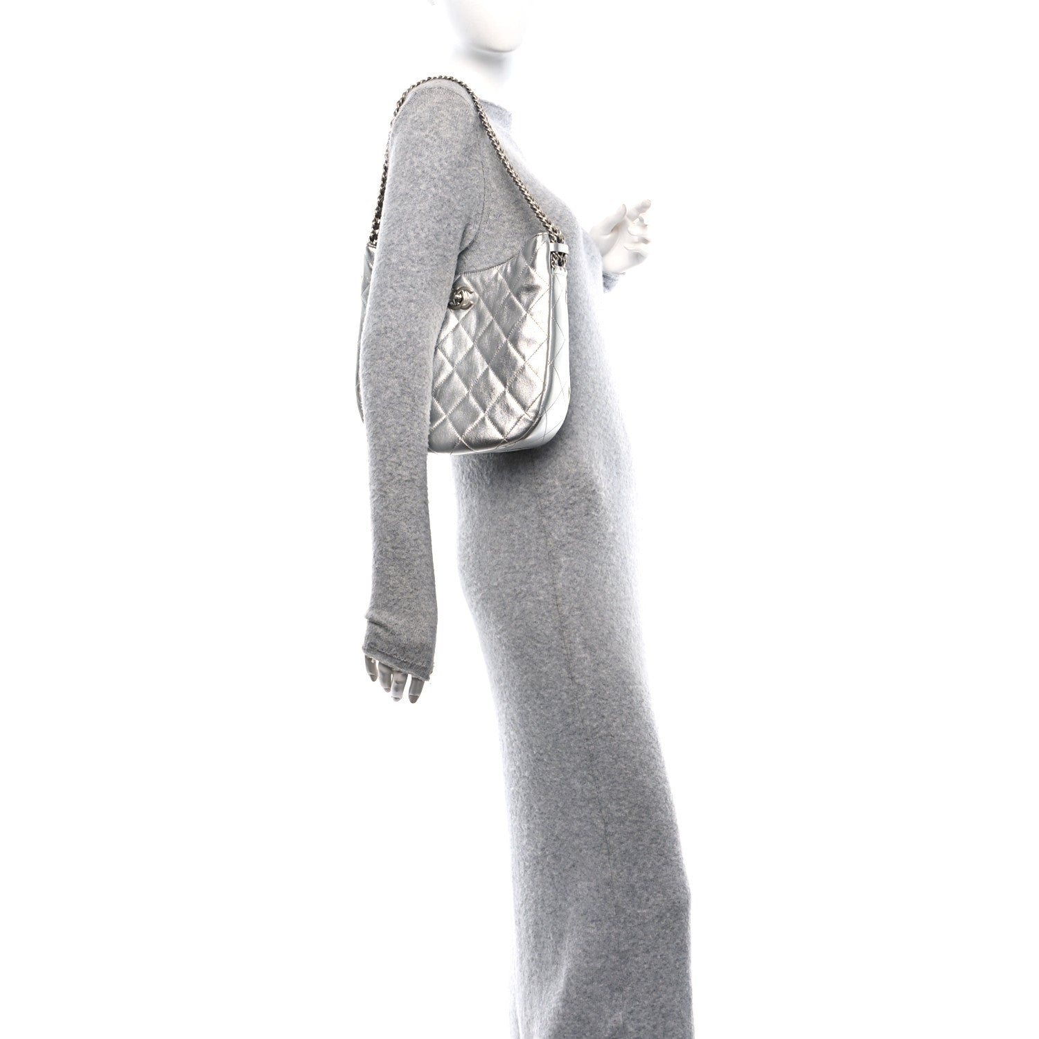 Chanel Metallic Lambskin Chain Rows Quilted Chain Hobo Silver 2 of 11