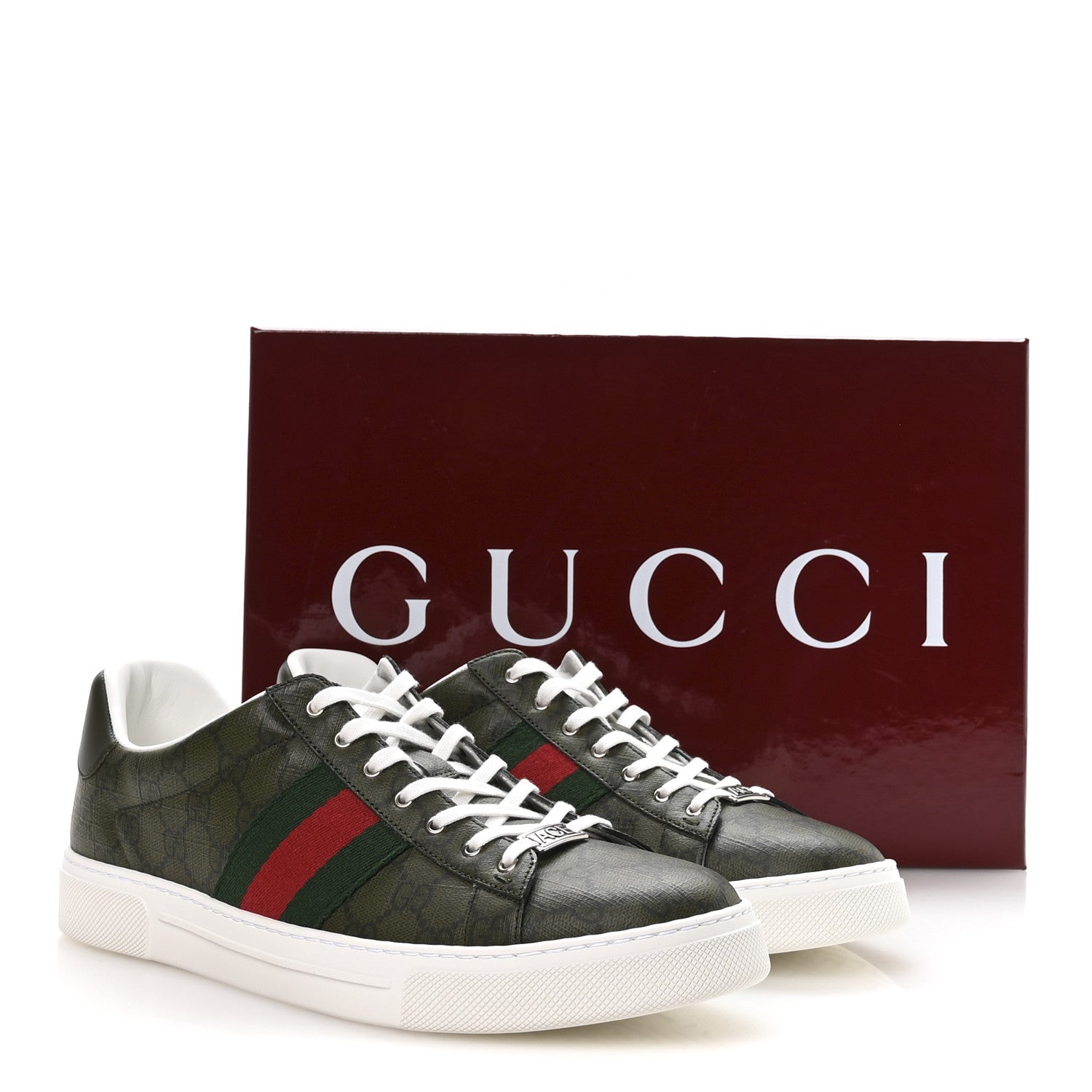 Gucci GG Supreme Monogram Web Mens New Ace Sneakers 11 Green 9 of 9