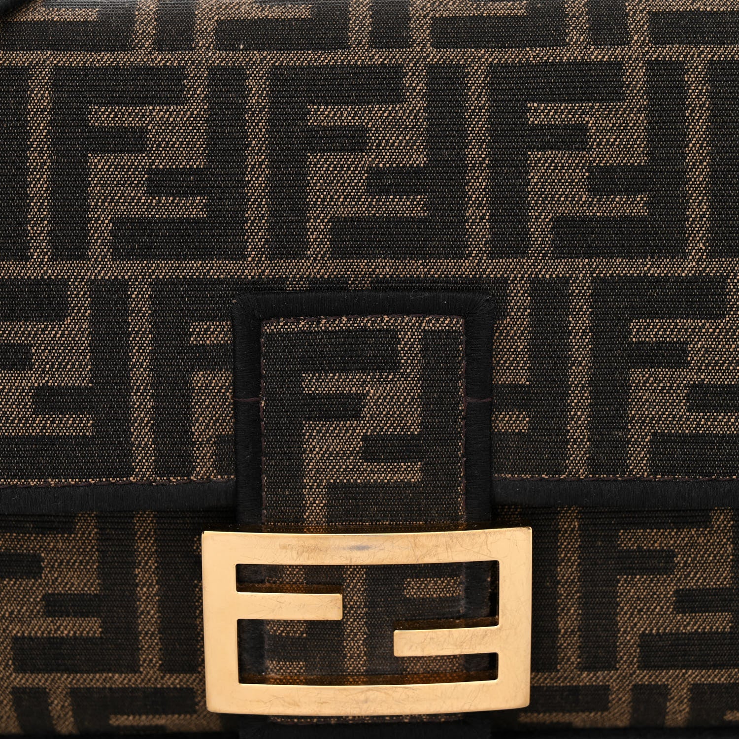 Fendi Fabric Jacquard FF 1974 Medium Baguette Tobacco Moro Black 8 of 10