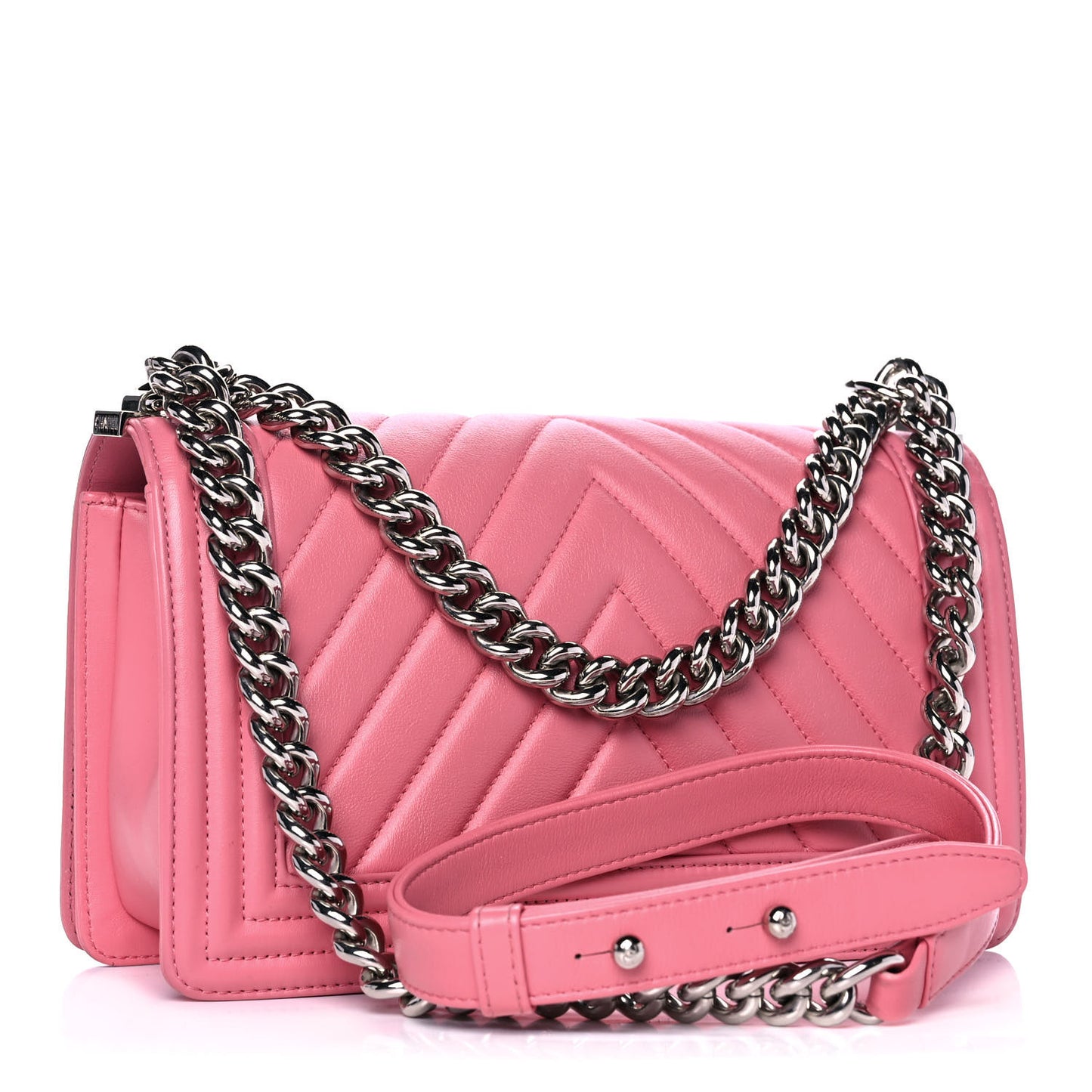 Calfskin Chevron Quilted Medium Boy Flap Pink
