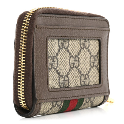 Gucci GG Supreme Monogram Textured Dollar Calfskin Web Ophidia Zip Around Card Case Wallet Beige Ebony New Acero 3 of 10