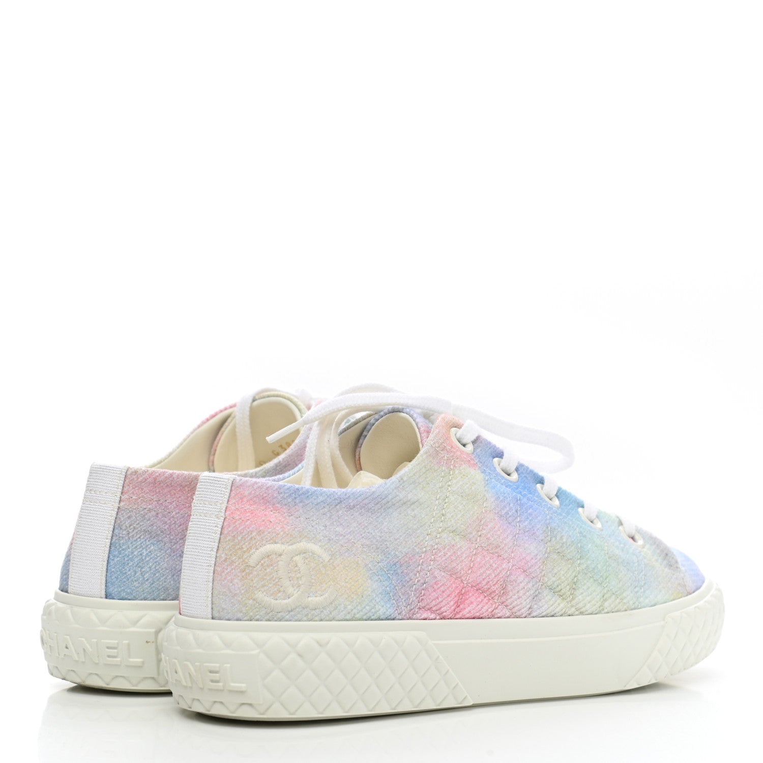 Chanel Printed Canvas CC Sneakers 35 Green Pink Blue White 4 of 9