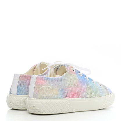 Chanel Printed Canvas CC Sneakers 35 Green Pink Blue White 4 of 9