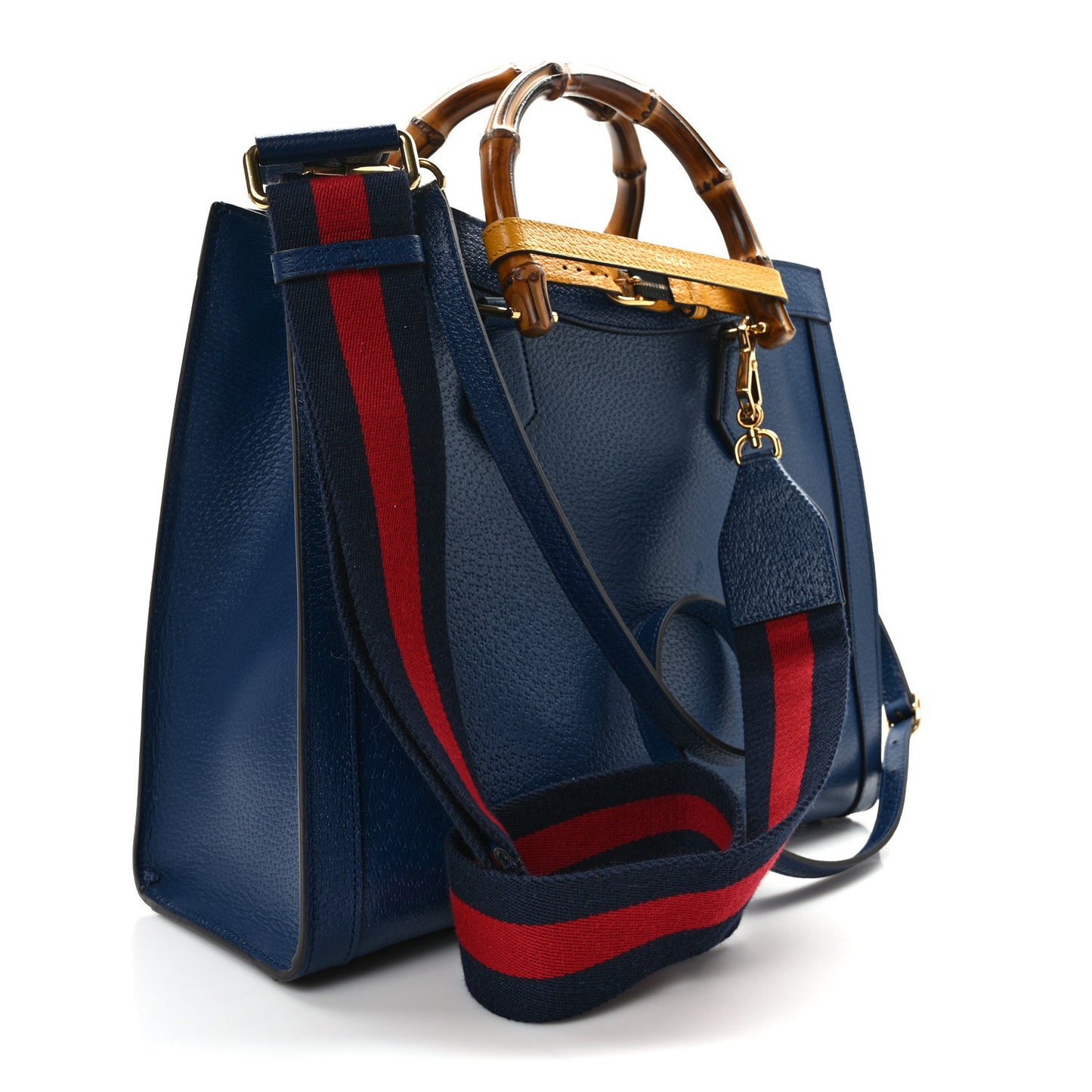 Textured Dollar Calfskin Web Medium Diana Tote Bag Royal Crop