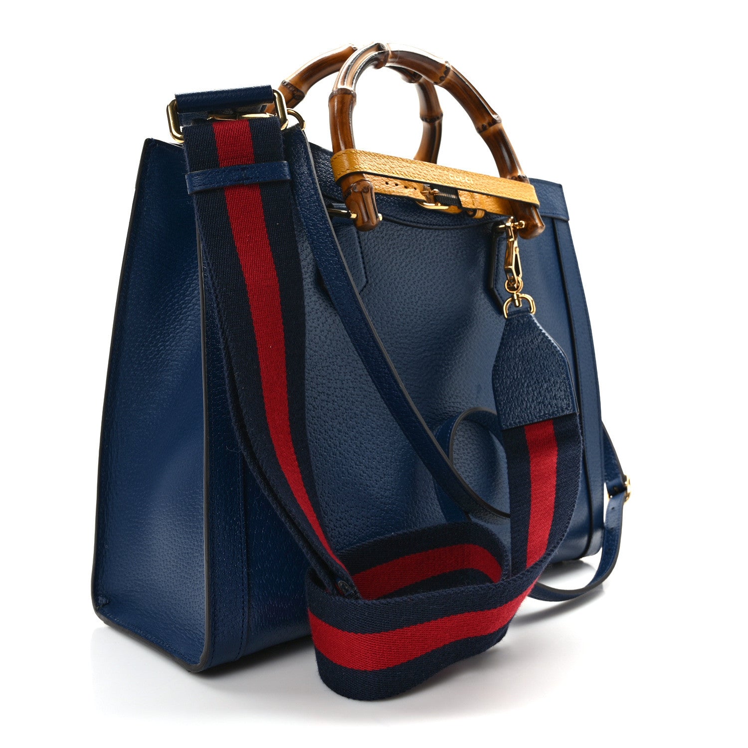 Gucci Textured Dollar Calfskin Web Medium Diana Tote Bag Royal Crop 3 of 12