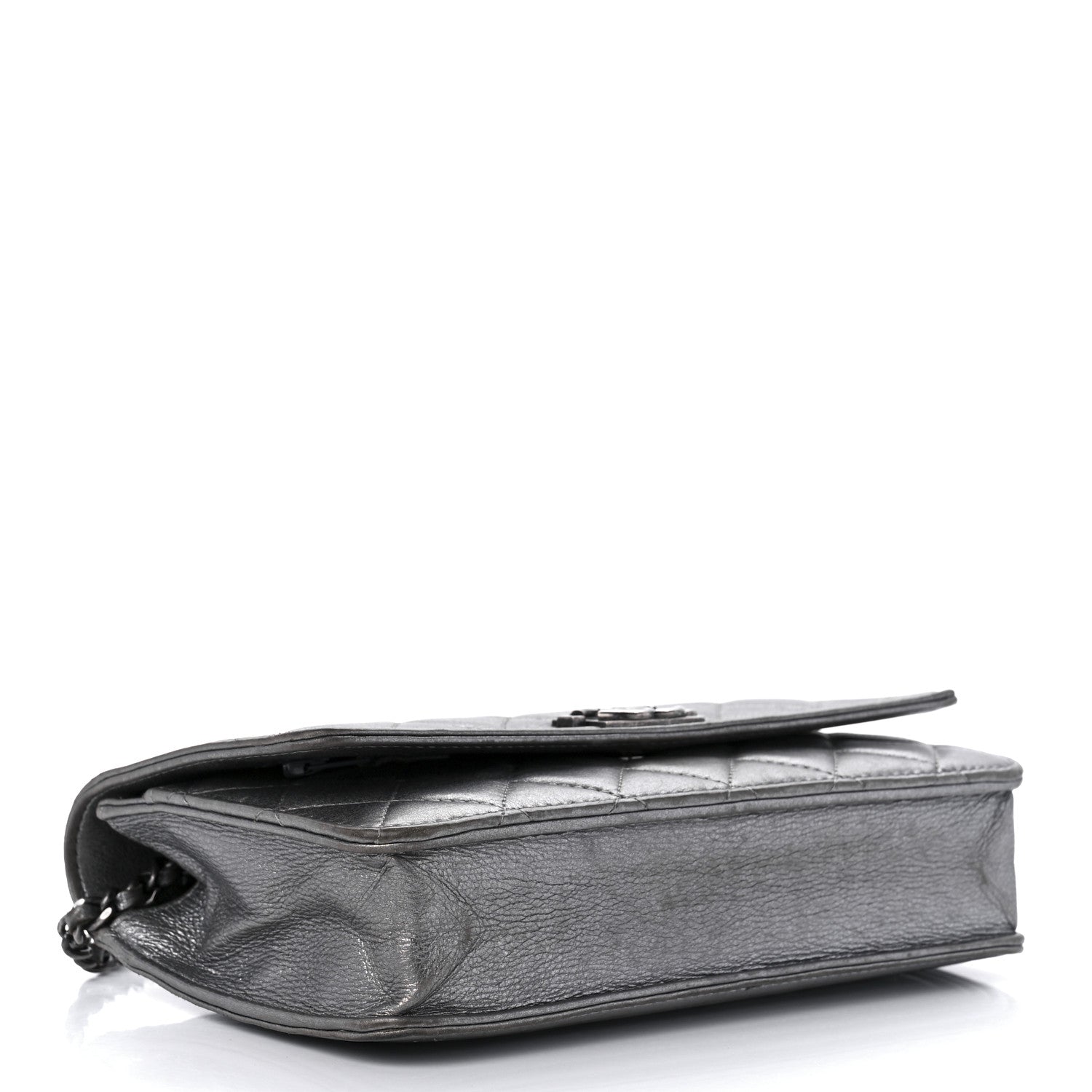 Chanel Metallic Calfskin Quilted Boy Wallet On Chain WOC Silver 3 of 8