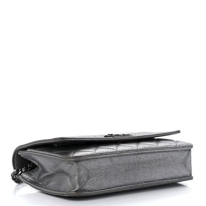Chanel Metallic Calfskin Quilted Boy Wallet On Chain WOC Silver 3 of 8