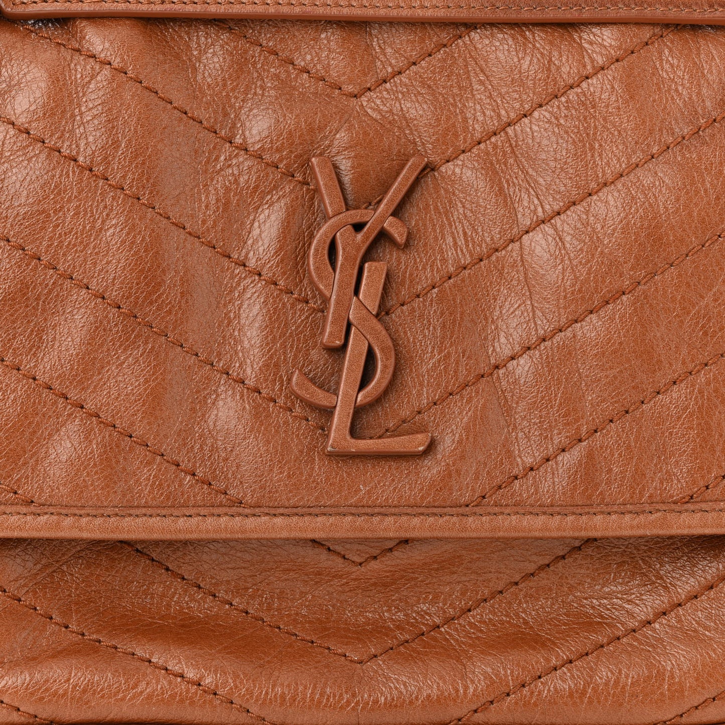 Crinkled Calfskin Matelasse Monogram Medium Niki Chain Satchel Light Caramel