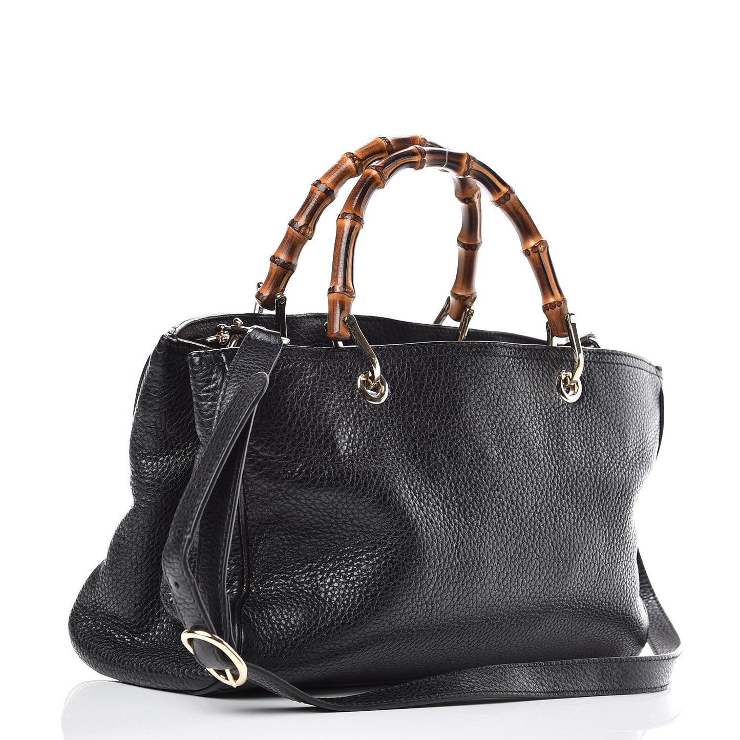 Pebbled Calfskin Medium Bamboo Shopper Tote Black