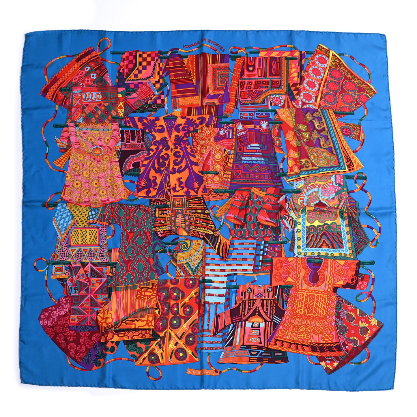 Silk Voyage En Etoffes Scarf 90 Cobalt Orange Violet