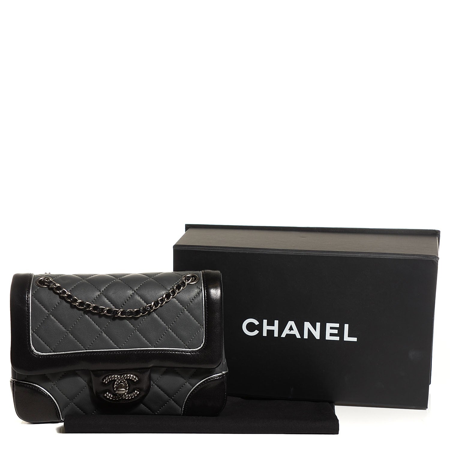 Chanel Calfskin Quilted Bi-Color Mini Flap Grey Black 5 of 9